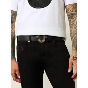 NWT True Religion Crystal Horseshoe Buckle Belt Black/ Gold Men’s Size 42‎